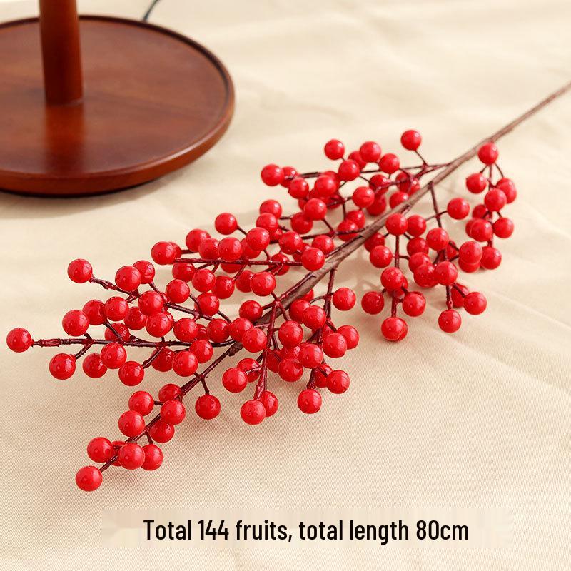 Red Holly Berry Faux Flower Fortune Bucket for New Year Home Decor