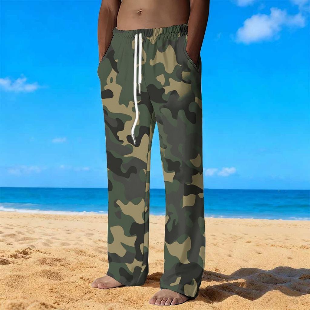 Herren Lockere Lässige Einfarbige Hose Camouflage Muster Gerade Hose