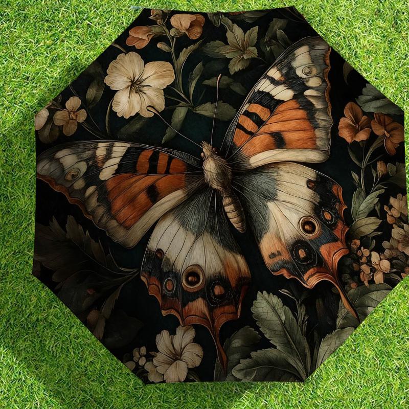 1pc Butterfly Flowers Automatic Folding Umbrella, Heavy Duty 8 Rib Iron Frame,  Suitable for Travel, Daily Use, Birthday, Decor Gift m0104090