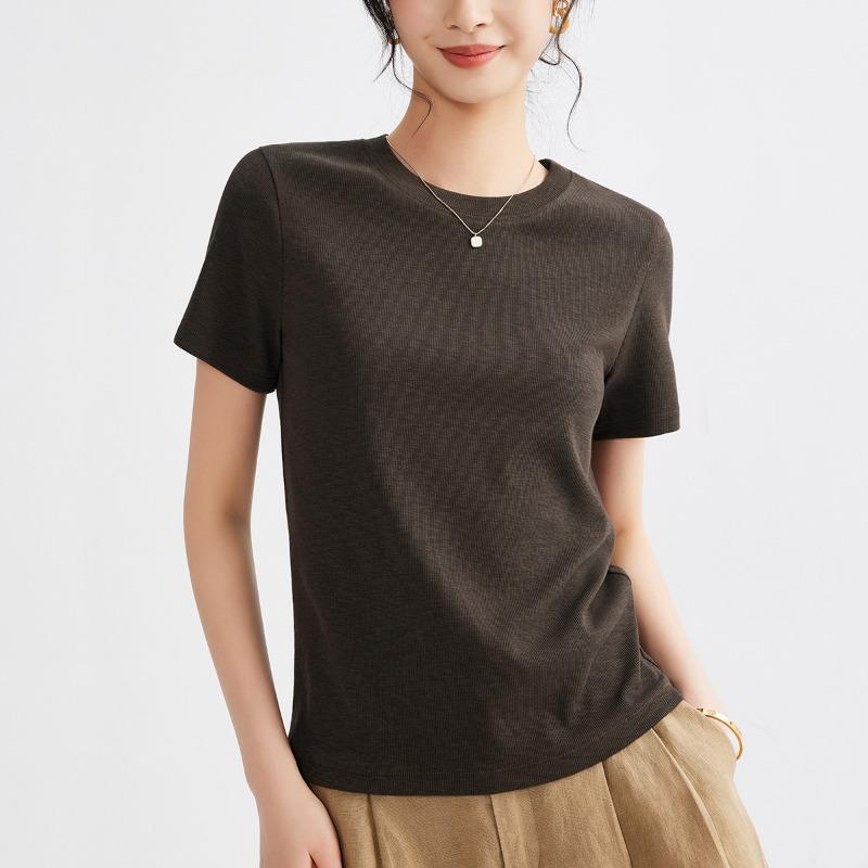 Women's Summer Round Neck Solid Color All New Stretch Top