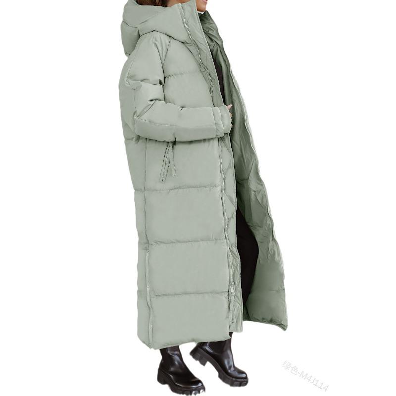 

Зимняя однотонная хлопковая куртка с длинным рукавом и капюшоном, женская куртка, длинная хлопковая одежда XL зелёный