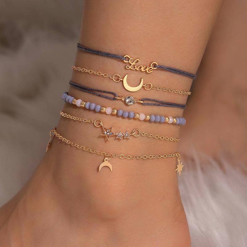 Fashionable and simple love five-pointed star Moon set six-piece bracelet and bracelet accessory