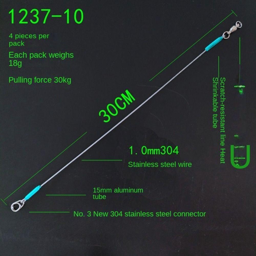 4PCS 7*7 strands Stainless Steel Wire Leader With Bearing Swivel & Clip Fishing Steel Core Leash Anti-bite Thread 4 Sizes