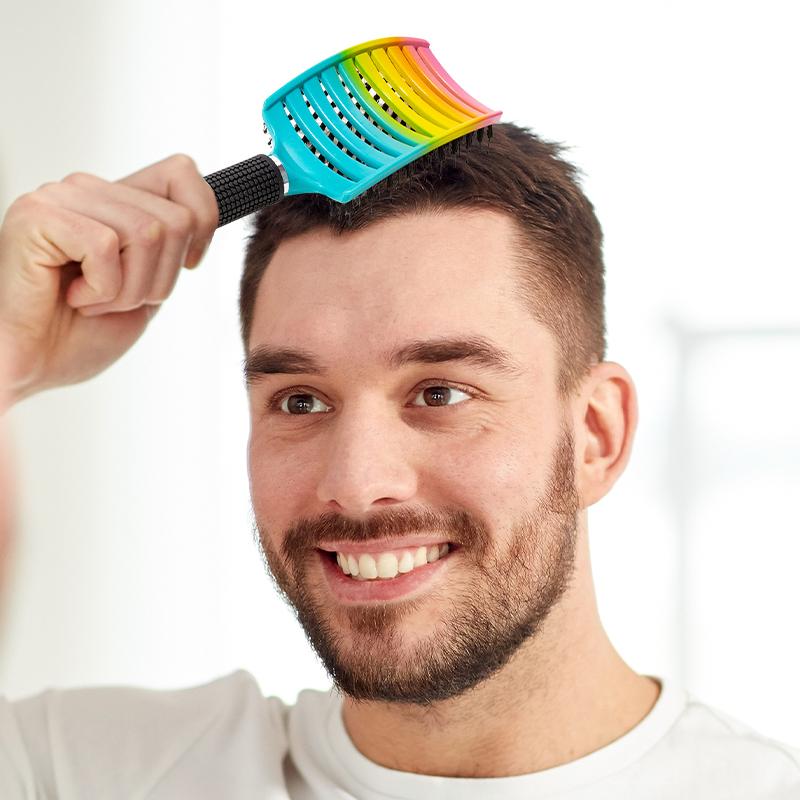 2pcs Barber Hairdressing Styling Wet Dry Boar Bristle Hair Brushes Curly Wet Dry Hair Detangling Massage Curved Vent Brush