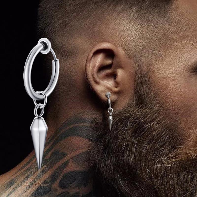 Small Tree Single Spike Onch Earings for Men Huggie Hinged Stainless Steel Male Jewelry