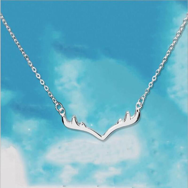 Popular Deer Antlers Necklaces & Pendants For Women Christmas Vintage Necklaces 925 Sterling Silver Jewelry Collier TYB364