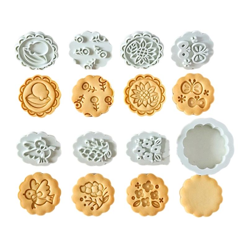 

8PCS Flower Shape Cookie Molds Manual Press Cake Moulds Convenient Biscuit Dessert Making Tool for Baking Enthusiasts small