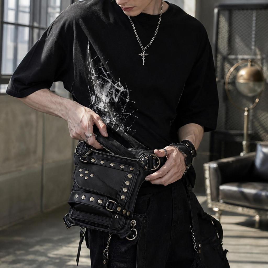 Waist Bag with Belt Steampunk Leg Strap Biker Themed Fanny Pack for Bikers,
