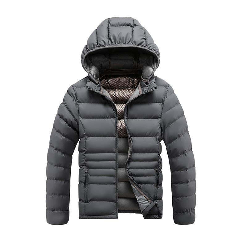 Lightweight Ribs and Cotton Jacket for Men In Winter Solid Color Slim Fit Removable Hat Thickened Hooded Jacket for Men