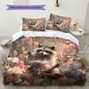Raccoon and Flowers Pattern Bedding Home Decoration Birthday Gift (1 * duvet cover + 2 * pillowcase, without core)