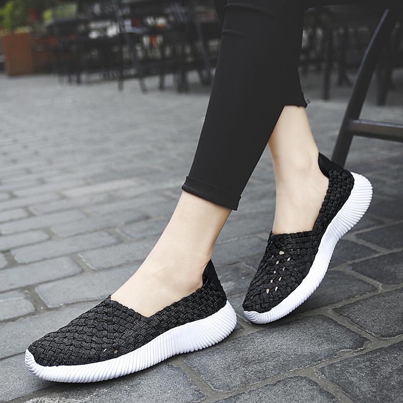 Summer Moccasin Pink Beach Walking Shoes Women Multicolor Casual Weave Soft Slip on Braided Flats Sneakers Plus Size