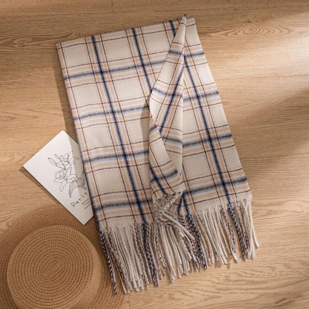 Scarf New Imitation Cashmere Retro Scarf Women's Korean Autumn and Winter Plaid Scarf Tassel Shawl Scarf