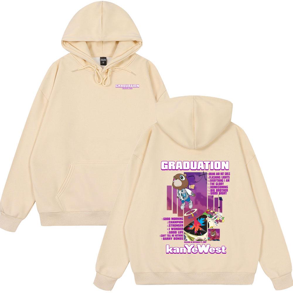 Vintage Rapper Kanye West Graduation Bear Graphic Clothes Men Hip Hop Fashion Pop Music Hoody Oversized Spring Winter Streetwear
