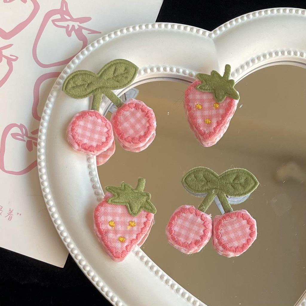 Pink Strawberry Cherry Heart Hair Clip for Girls - Cute and Sweet Asian-Inspired Hair Accessory