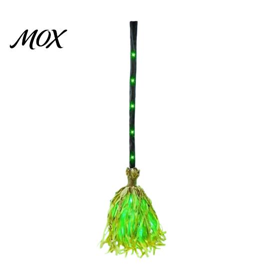 Kids Adult Cosplay Halloween Witch Broom with Green LED Light, Glowing Wizard Easy Assembly Tool Broomstick, Costume Prop for Themed Parties,
