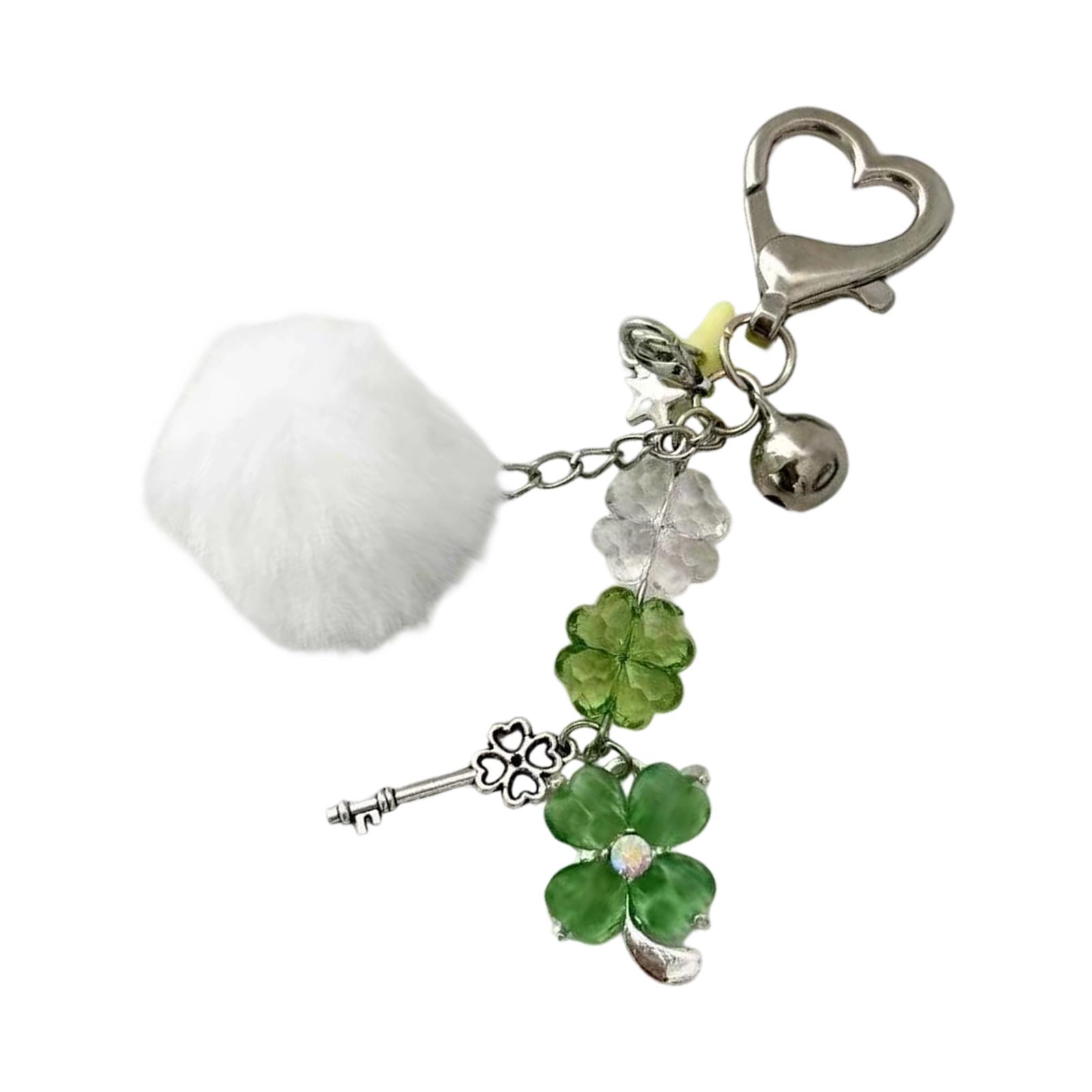 

Lucky Charm Keychain Beaded Four Leaf Grass Key Holder Vintage Design Star Ornament For Bags Keys Daily Use зелений