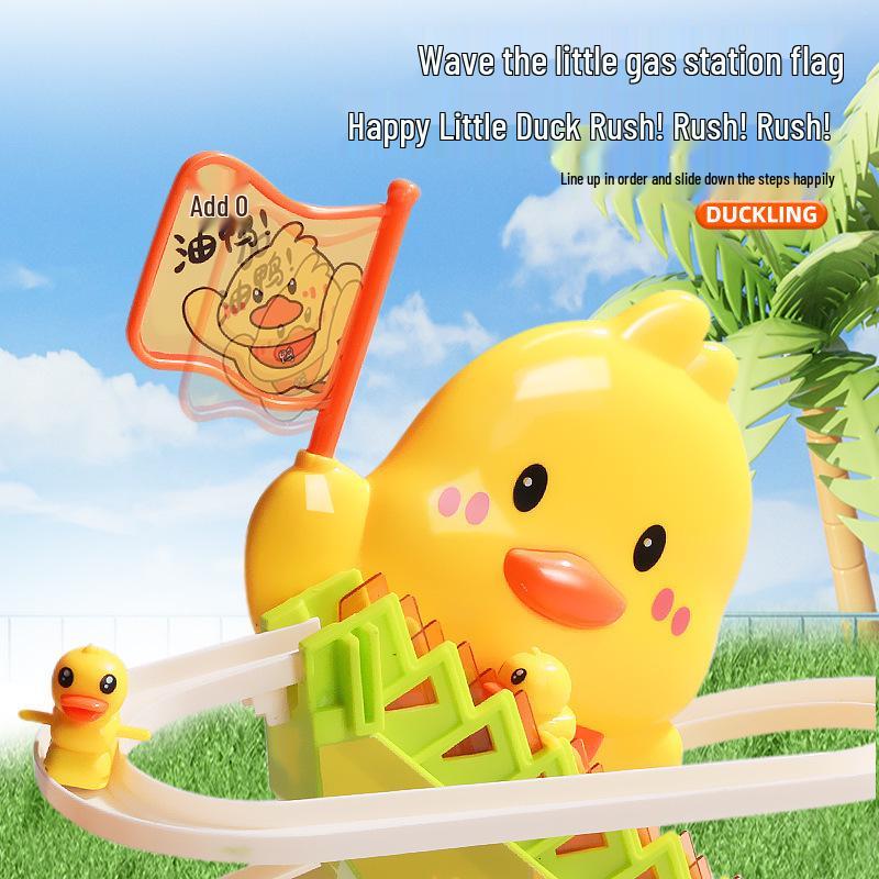 Little Duck Climbing Stairs Toy with Light Music - Educational and Assembling Slide for Children's Head-up Training.
