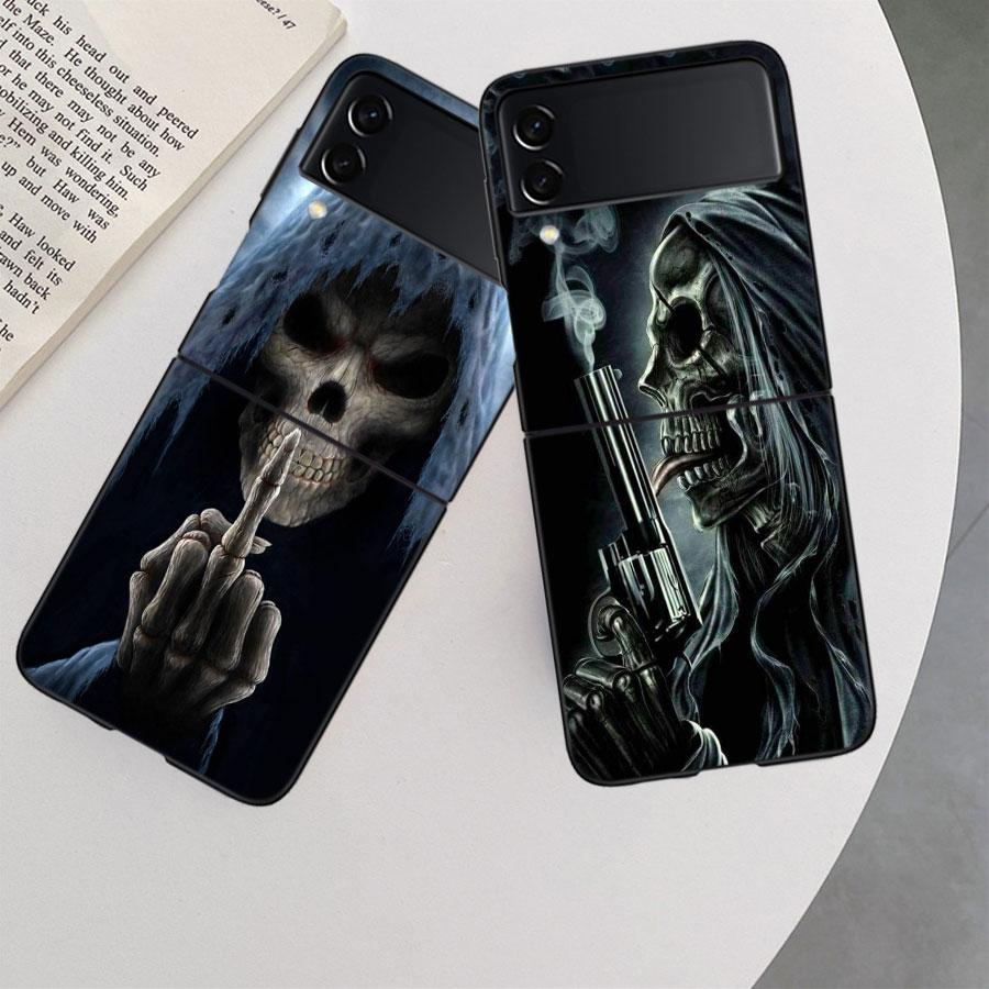 Grim Reaper Skull Skeleton Case for Samsung Galaxy Z Flip 6 Flip 5 4 3 5G Black Cell Phone Cover Samsung Z Flip 5 5G Luxury P
