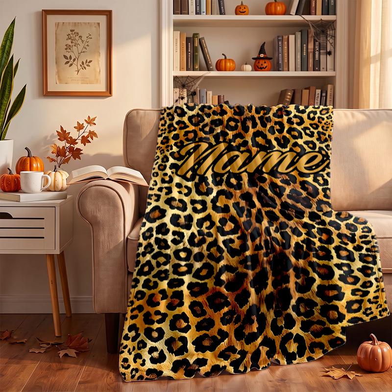 Trendy Leopard Print Custom Flannel Blankets Soft Warm Cozy Throws for Home Decor Holiday Gifts