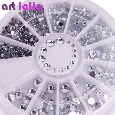 400Pcs Nail Rhinestones Mixed Sizes Silver Round Diamond Crystal Acrylic UV Gel 3D Nails Decorations