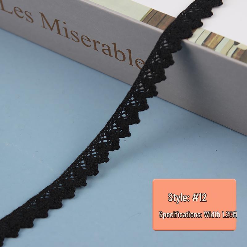 Black Pure Cotton Lace Trim for Clothing and Curtains
