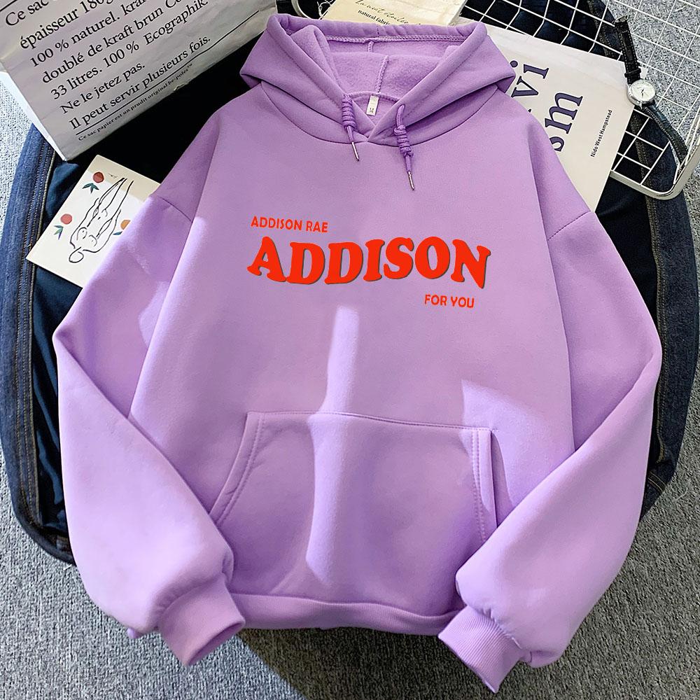 Retro Addison Rae Graphic Printing Hoodies Long-sleeved Fleece Sweatshirts for Autumn/Winter Gothic Clothes Moletom Punk Hoody