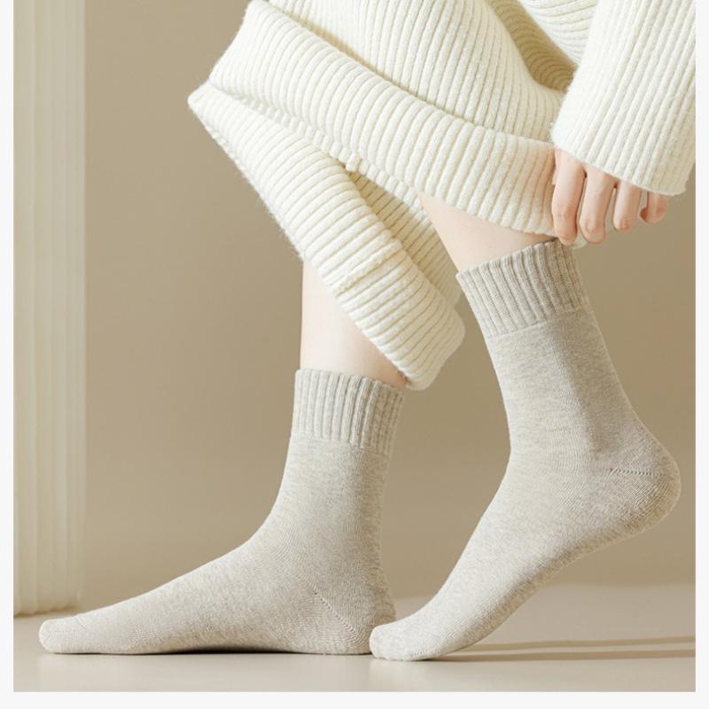5 Pairs Winter Warm Velvet Thickened Multicolor Basic Socks Mid Calf Length Casual Cozy Foot Wear Hosiery
