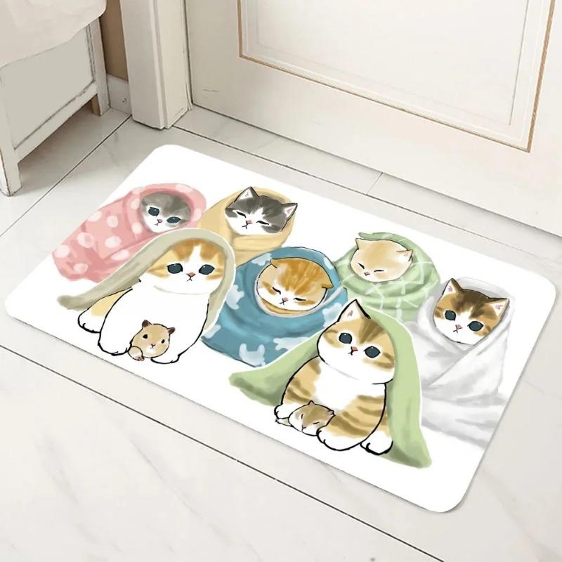 Cute Cat Pattern Door Mat Decoration Home Bathroom Mats Suitable for Various Environments Non-slip Resistant To Dirt Carpet