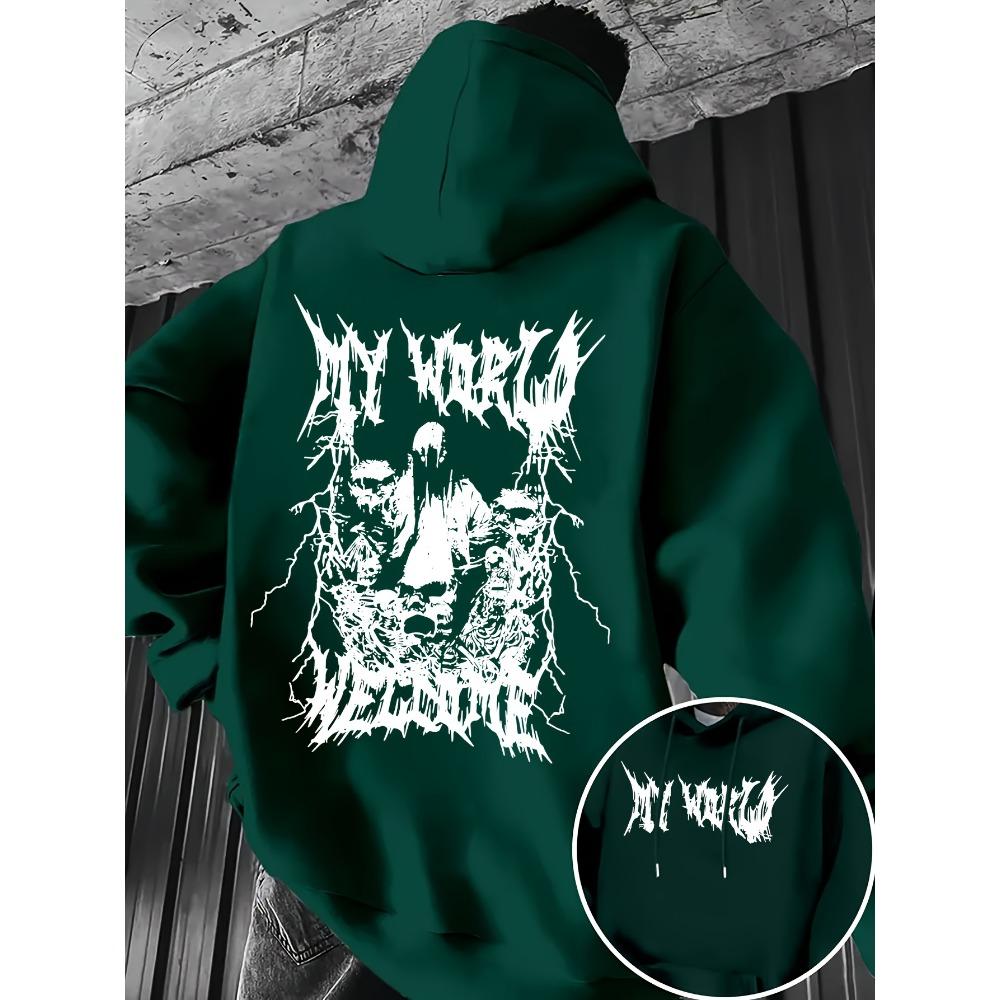Men's Autumn and Winter Fashionable Printed Hooded Sweatshirt with Letter Patterns Printed on Both Sides, Casual Hooded Sweatshirt