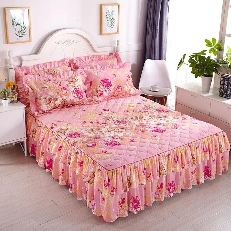 1piece Sheets for Bed Thick Warm Elastic Fitted Queen Mattress Pad Bedspread Bed Skirt Wedding Bedskirt No Pillowcase