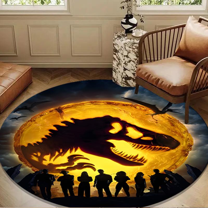 Dinosaur Moonlit Adventure Round Rug for Livingroom,Bedroom, Palyroom, Chair Rug, Area rug, Circle Carpet, Large Size Fan Christmas gift
