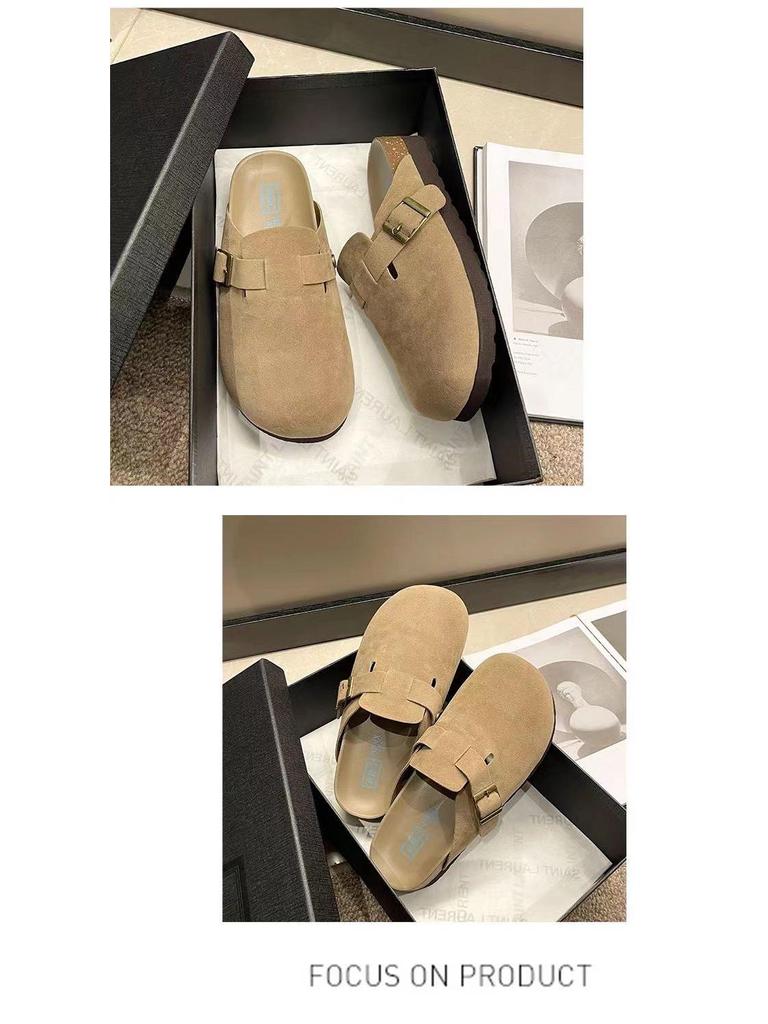 2024 British-Style Women's Birkenstock Closed-Toe Half-Slippers: Thick-Soled, Slip-On Shoes for Spring and Autumn Outdoor Wear