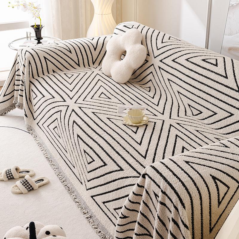 Plush Simple Sofa Towel Non-Slip Sofa Cover Dust Cover One-Piece Plush Cover Cloth Line High Sense