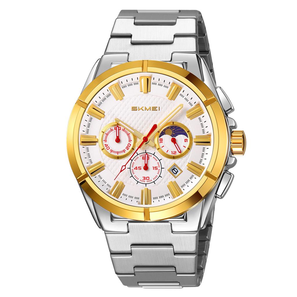 Skmei Fashion Multifunctional Quartz Watch for Men Calendar Luminous Luxury Stainless Steel Strap Mens Watches