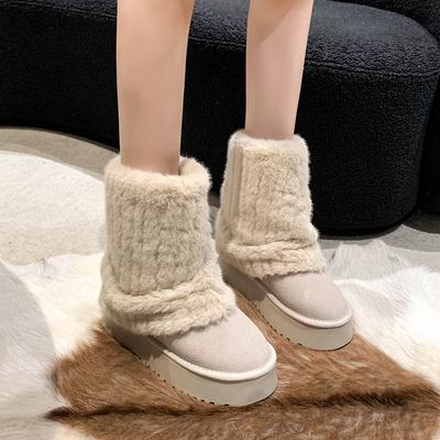 Women's Thick Bottom Fashion a Footstool Winter Lightweight Warm Anti Cold Snow Boots Non-slip Casual Sneakers Cotton Boots Plush Pantyhose Boots