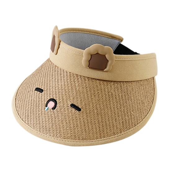 Children Sun Hat, Adjustable Elastic Headband Summer Hat, Breathable Hollow-Top Design Kids Hat, Foldable Bunny Ears Cartoon Print Outdoor Hat