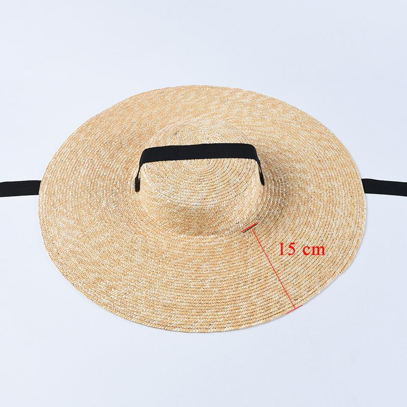 USPOP New French Style Vintage Shallow Crown Straw Hats Women Straw Sun Hats Long Ribbon Natural Wheat Straw Beach Hat