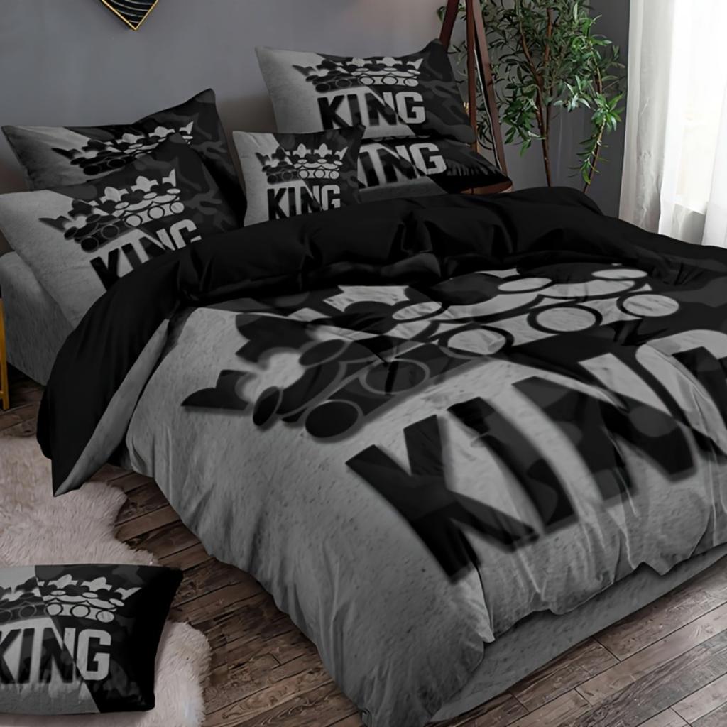 Gray And Black King 3D Print Bedding Set Comfortable Breathable Duvet Cover King Queen Twin Single Size Bithday Gift Room Decor