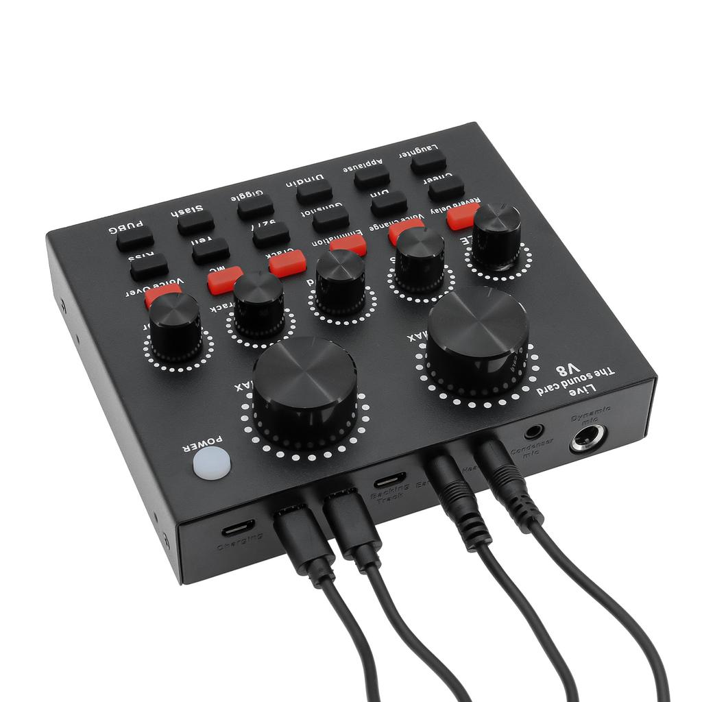 V8 Audio Sound Card USB Plug DJ Equipment Sound Cards Audio Mixer For Phone Computer PC Webcast Live External Karaoke Recording
