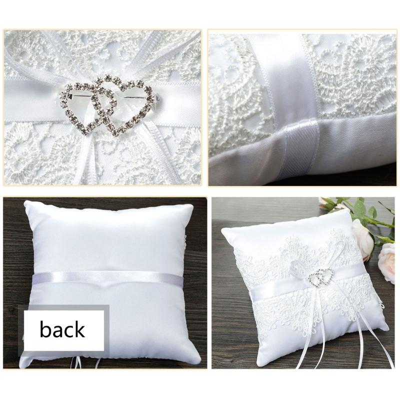 15cm Elegant Double Heart Rings Cushion Decor Delicate Lace Rings Pillow Bridal Rings Pillow for Wedding Dating Ceremony