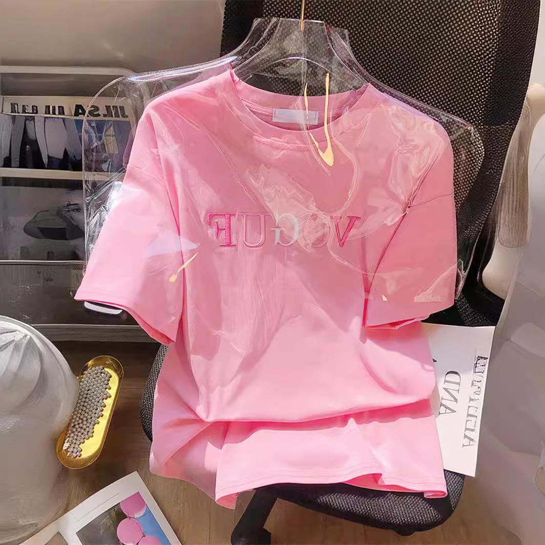 

Футболка ярких цветов с вышивкой букв и круглым вырезом, с короткими рукавами, женские летние свободные топы для пар XXL