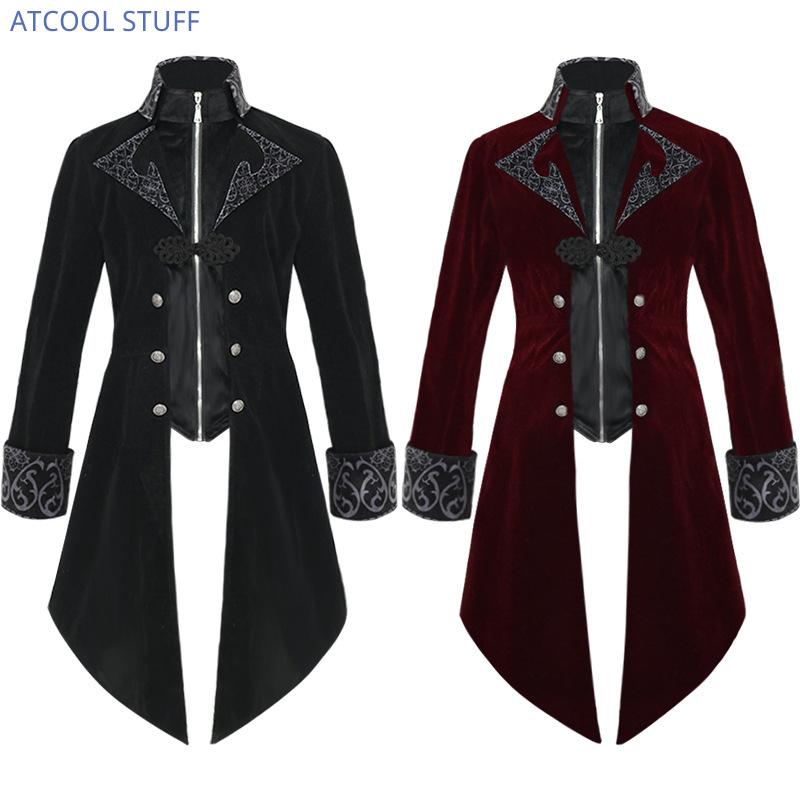 2025 Steampunk Women Men Medieval Dress Costume Velet Stand Collar Tailcoat Gothic Vampire Cosplay Jacket Coats