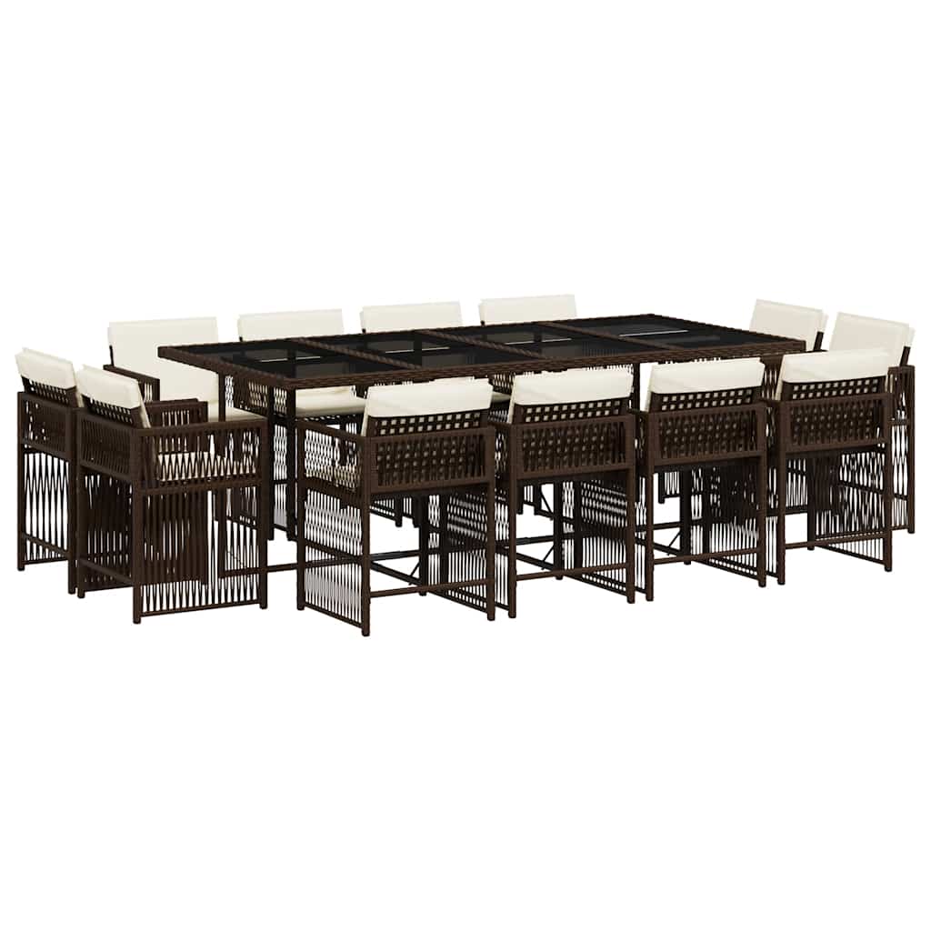 Vidaxl 13-Cz. Garden Furniture Set, Cushions, Brown, PE Rattan