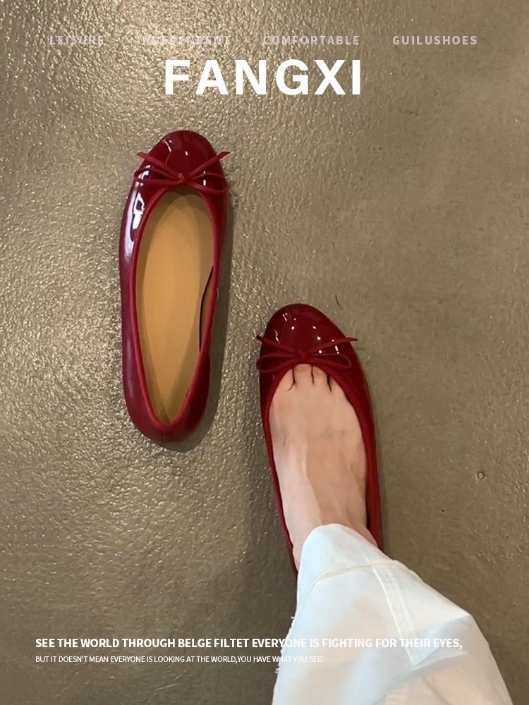 

Sheepskin~ French bow single shoes round head flat shoes women s 2025 new shallow mouth shoes soft sole grandma shoes 35