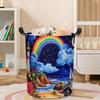 1pc, Beach Sea Turtle Laundry Basket Rainbow Lighthouse Foldable Funny Tote Bag Laundry Hamper Clothes Storage Bucket Organizer for Bathroom, Laundry,
