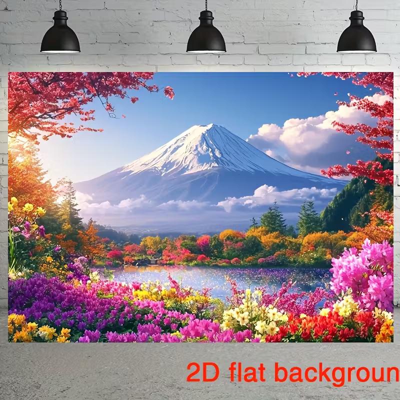 2D Fuji Lake Garden Scenery Banner for Product Photography, Video Shooting and Live Background
