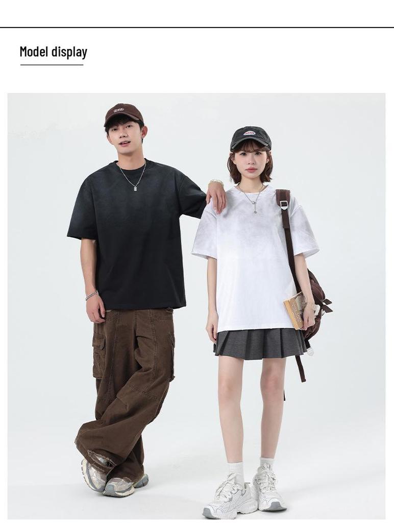 Men's Trendy Distressed Washed Short Sleeve T-Shirt - Loose Fit, Drop Shoulder, Ideal for Summer and Couples