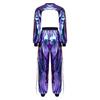 Hip Hop Dance Suit for Women Metallic Shiny Crop Top and Letter Print Cargo Pants for Jazz Disco Stage Bar Outfit