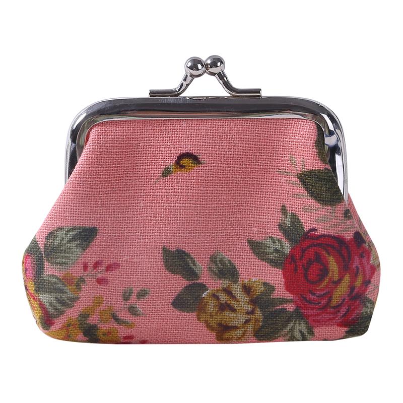 Women's Coin Purse Key Card Pocket Large Flower Pattern Buckle Retro Ladies Student Mini Purse Handbag Small Card Holder