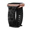 Floral Engraved Strap For Apple Watch Band 40mm 44mm 41mm 49mm 45mm 38mm 42mm Silicone Bracelet Iwatch Series 9 7 Se 6 8 Ultra 2